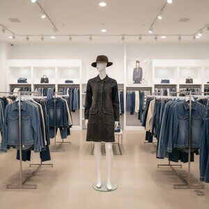 Denim Women's Vintage Jacket Button Closure Jean Long Sleeve Coat